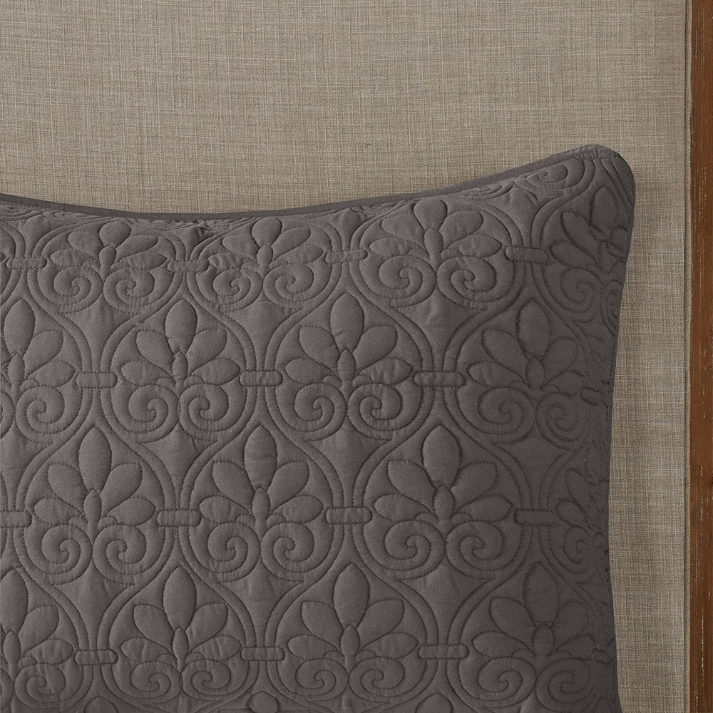 3 Piece Split Corner Pleated Quilted Bedspread Dark Grey Queen Media 8