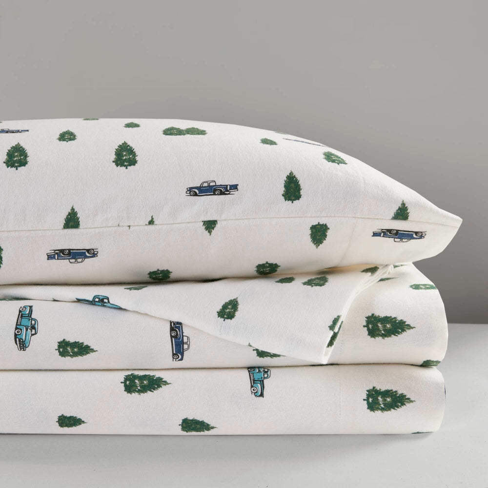 4 PCS Queen Sheet Set Green Trees & Trucks Media 17