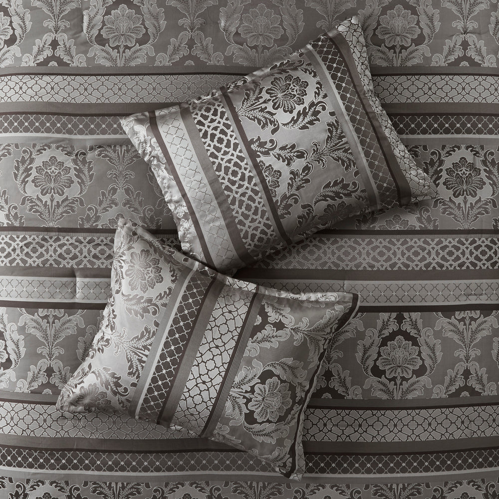 7 Piece Jacquard Comforter Set Grey King Media 9
