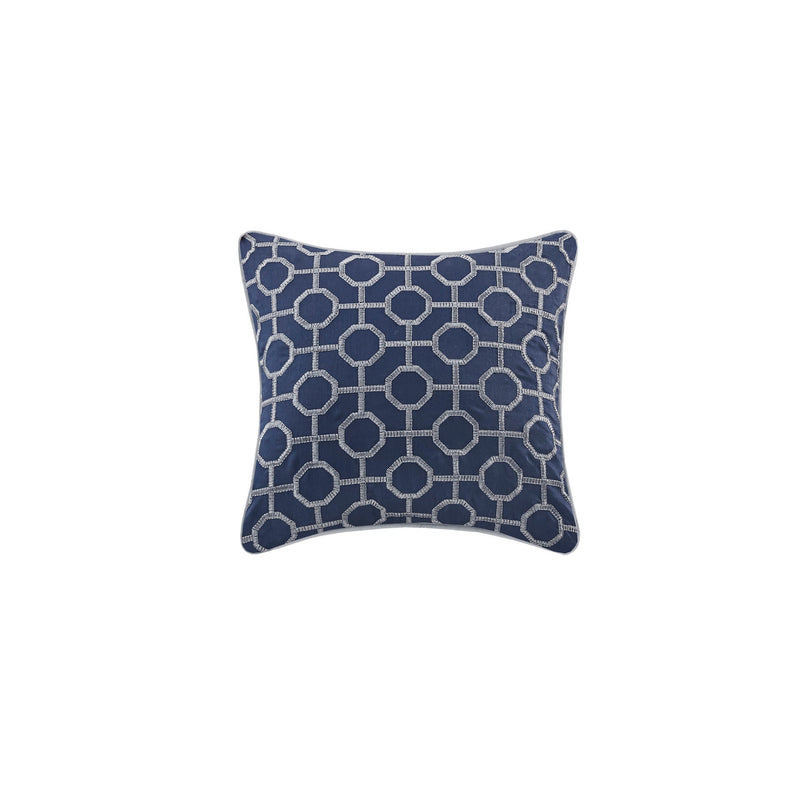 4 Piece Jacquard Quilt Set with Throw Pillow Navy Full/Queen