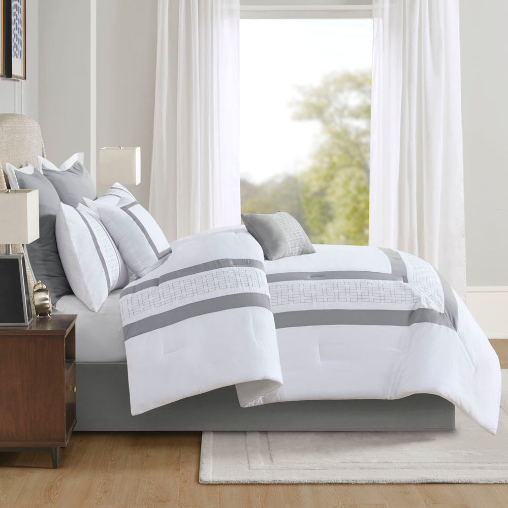8 Piece Embroidered Comforter Set White Queen Media 4