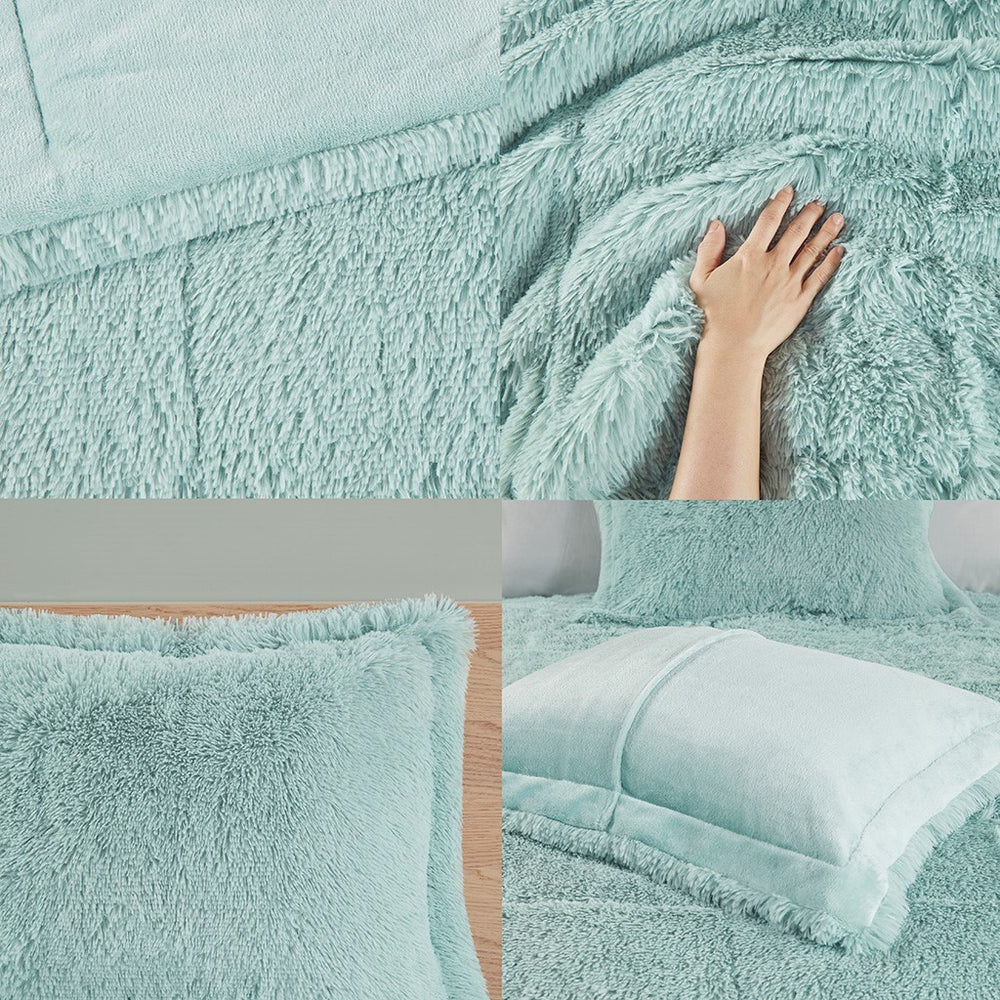 Full/Queen Shaggy Long Fur Comforter Mini Set Media 8