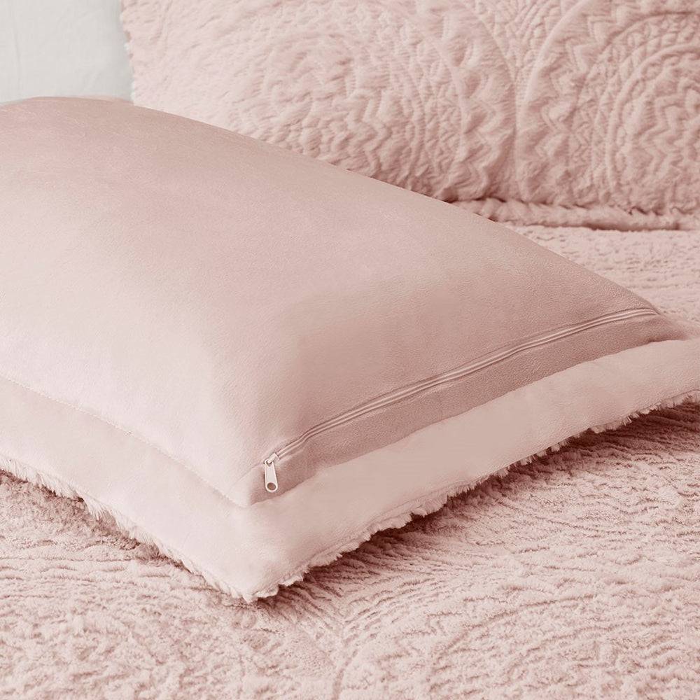 Full/Queen Embroidered Medallion Faux Fur Ultra Plush Comforter Mini Set Media 10
