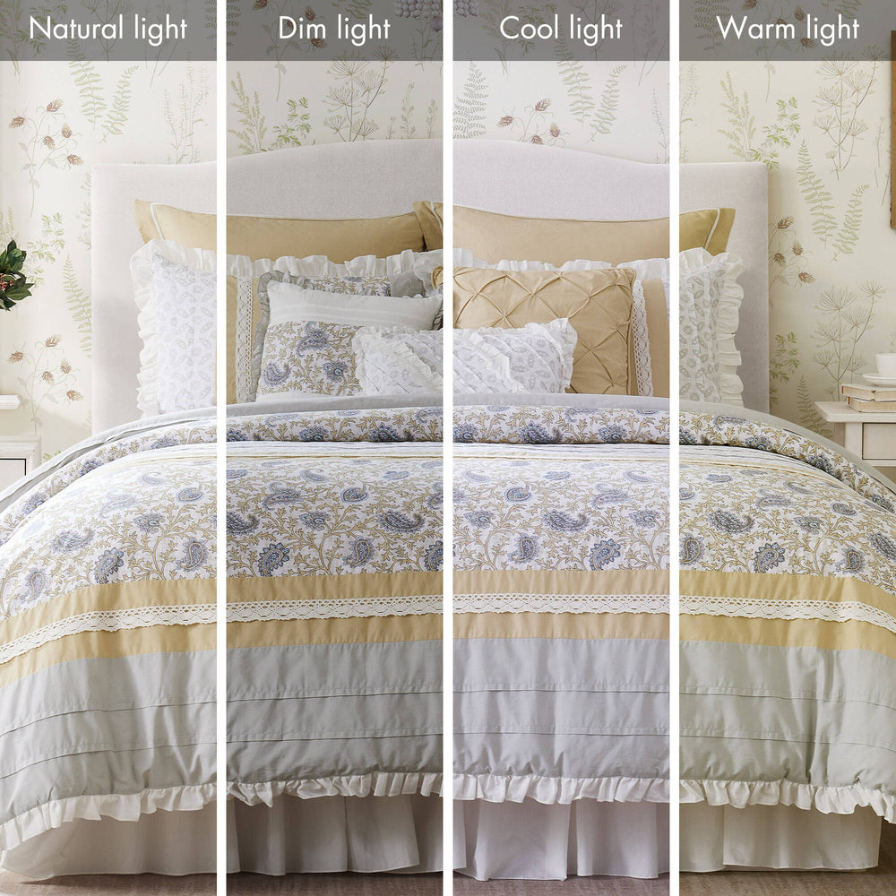 9 Piece Cotton Percale Comforter Set Yellow Queen Media 9