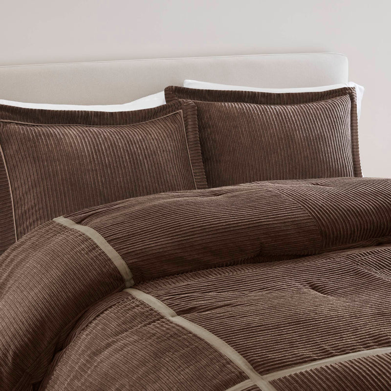 7 Piece Micro Corduroy Comforter Set Brown Cal King