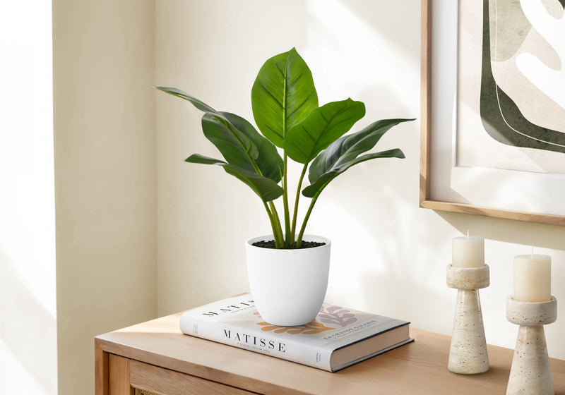 Artificial Plant, 17' Tall, Aureum, Indoor, Faux, Fake, Table, Greenery, Potted, Real Touch, Decorative, Green Leaves, White Pot