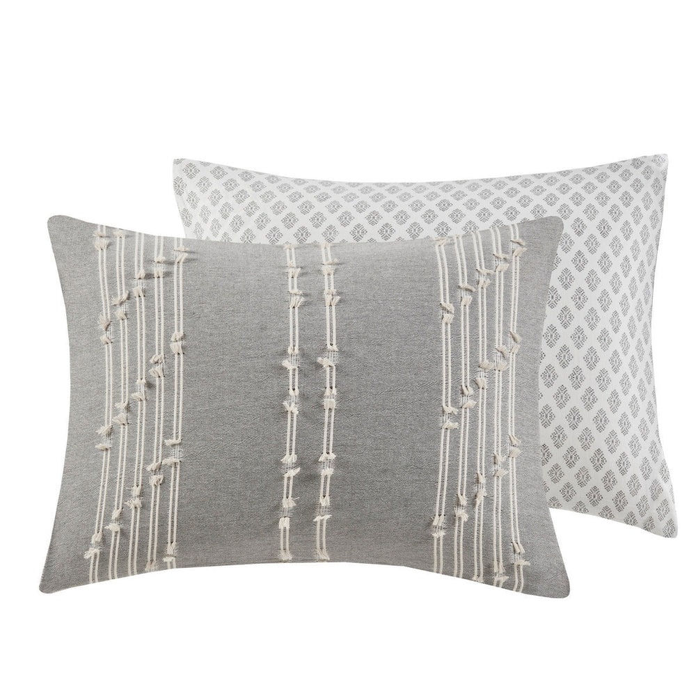3 Piece Cotton Jacquard Comforter Set Gray Full/Queen Media 20