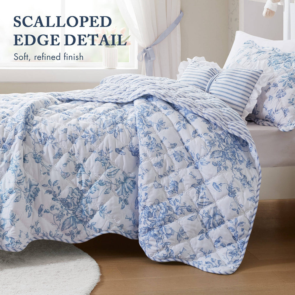 3 Pieces Twin/Twin XL Quilt Set with Decorative Pillow,Blue Media 12