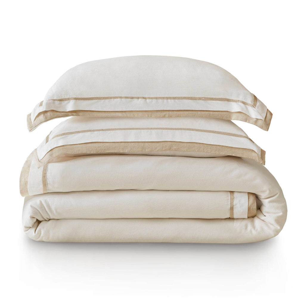 3 Pieces Full/Queen Duvet Cover Set,White+Beige Media 7