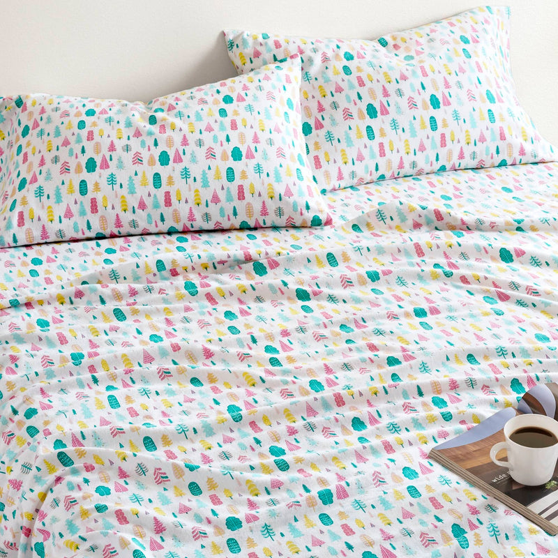 3 PCS Twin XL Cotton Printed Sheet Set White Holiday Trees