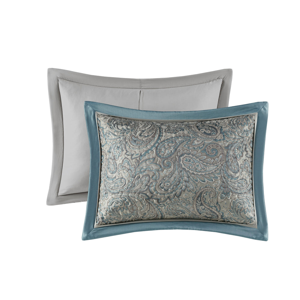 5 Piece Jacquard Bedspread Set with Throw Pillows Teal Queen Media 9