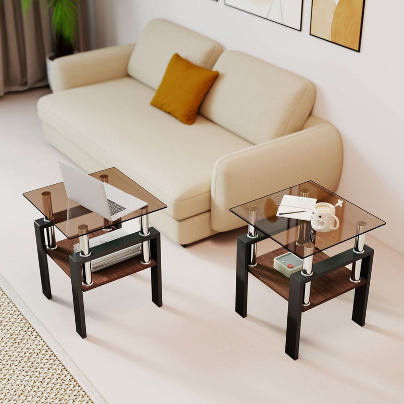 Tempered Glass Tables Square Black Living Room Contemporary Set Of Two