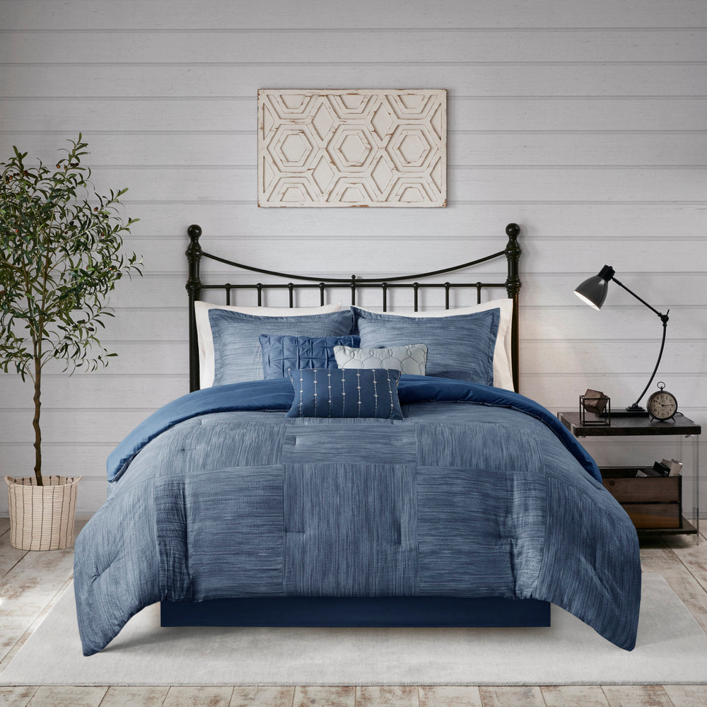 7 Piece Printed Seersucker Comforter Set Navy Cal King Media 6