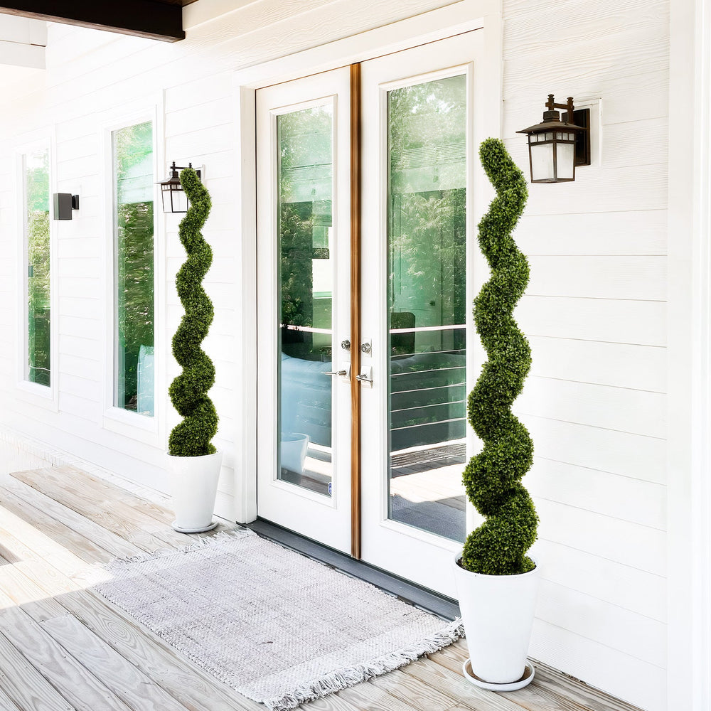 Artificial Outdoor UV Resistant Plastic Boxwood Topiary Spiral Tree 180cm Set of 2 Media 9