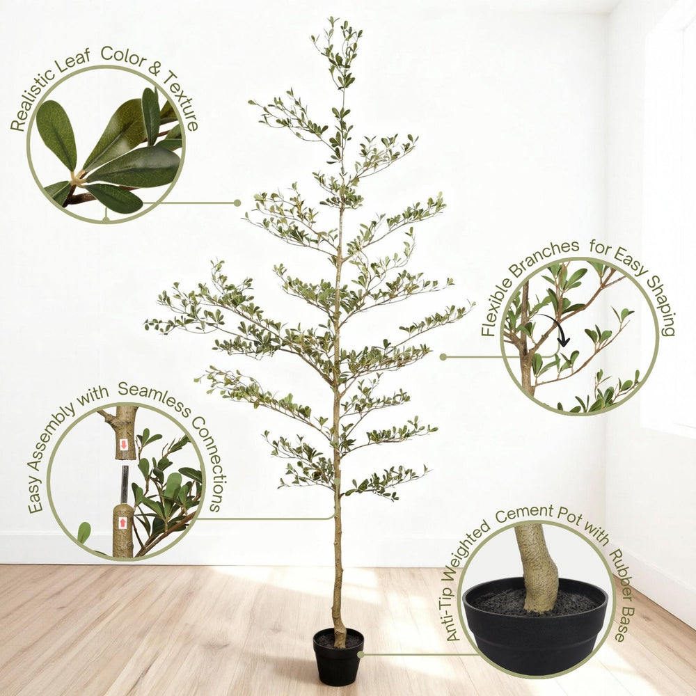 7FT Artificial Black Olive Tree with Black Plastic Pot, Realistic Tall Fake Plant for Indoor Home Living Room Corner Decoration, 1pc/set Media 5