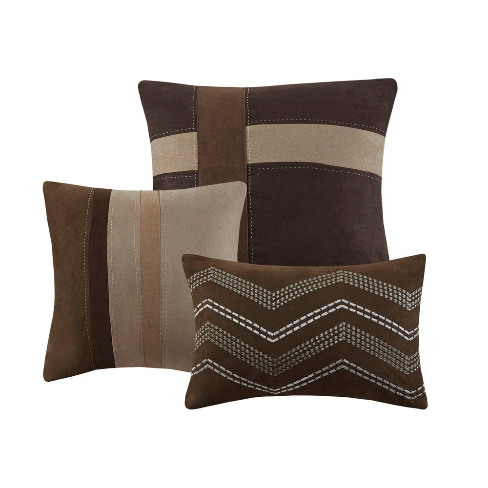 7 Piece Faux Suede Comforter Set Brown Queen Media 6