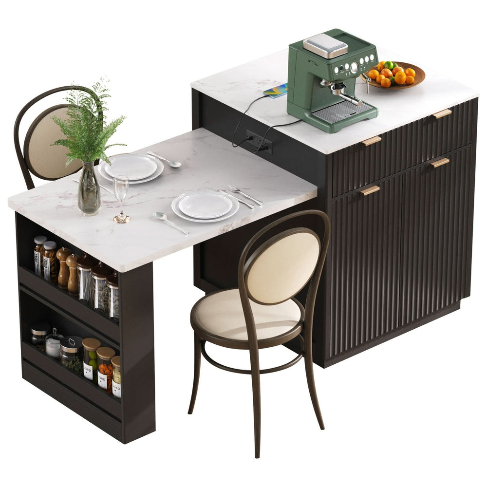 Kitchen Island Modern With Extendable Dining Table & Power Outlet For 4-6 People Black Media 29