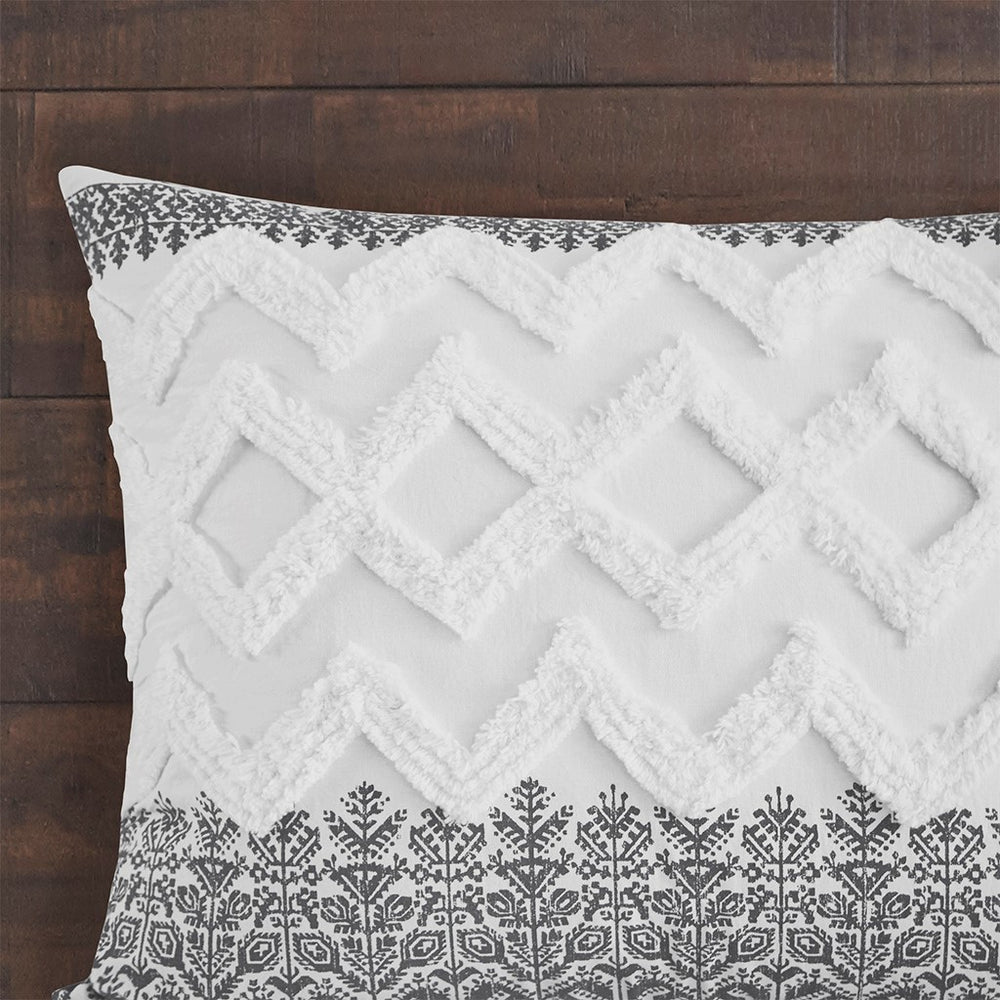 3 Piece Cotton Comforter Set with Chenille Tufting Gray Full/Queen Media 4