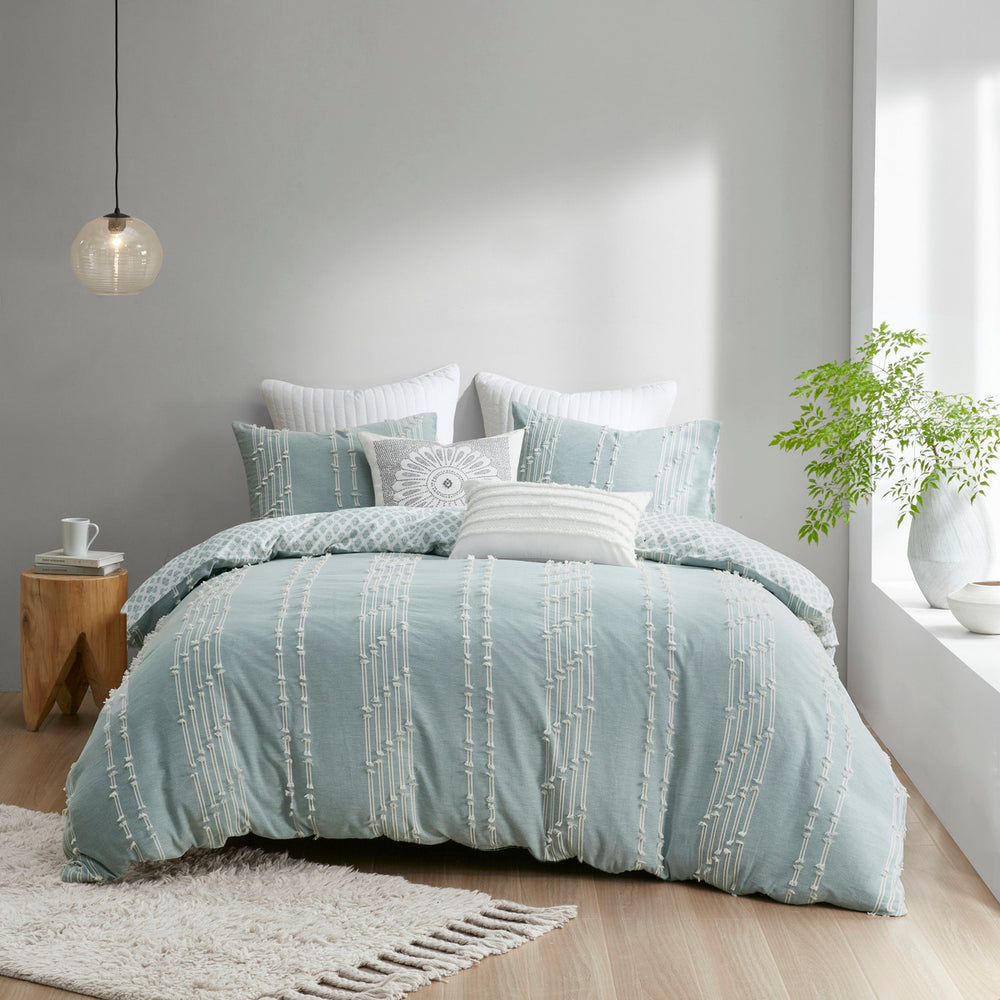 King/Cal King 3 Piece Cotton Jacquard Duvet Cover Set Media 1