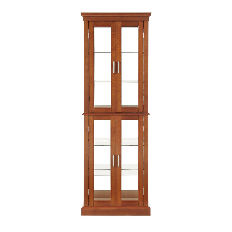 Glass Display Cabinet Tempered Glass Doors Walnut Finish Transitional