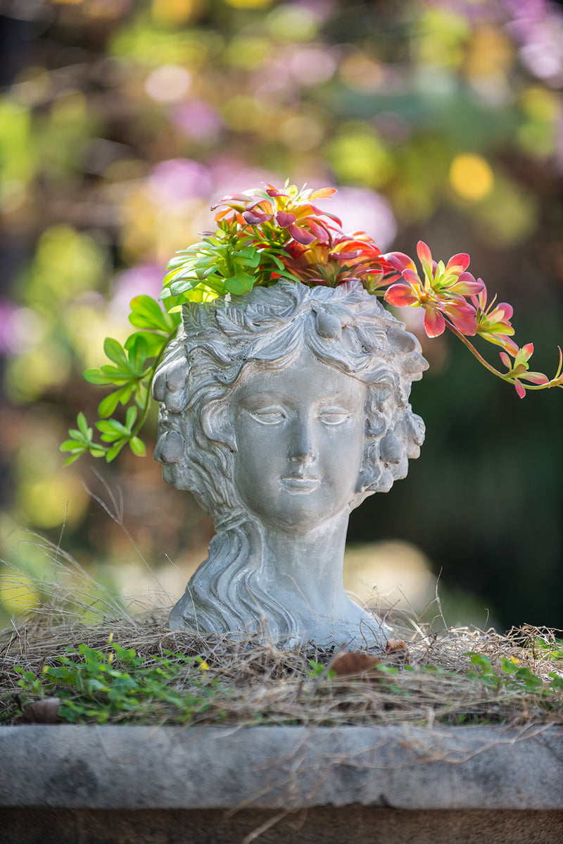 Cement Bust Wall Planter - Indoor Outdoor Home Garden Decor, 8' x 9' x 11.5'