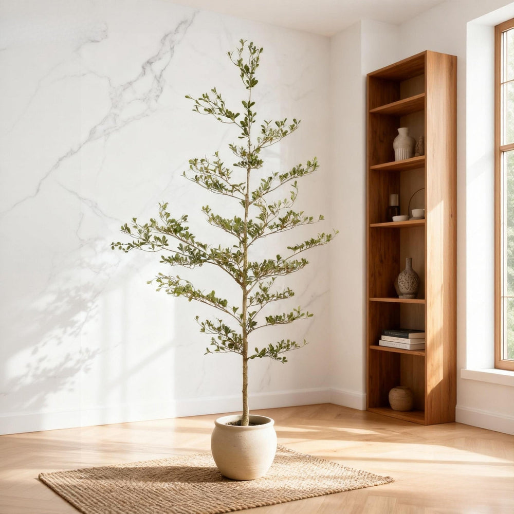 7FT Artificial Black Olive Tree with Black Plastic Pot, Realistic Tall Fake Plant for Indoor Home Living Room Corner Decoration, 1pc/set Media 2