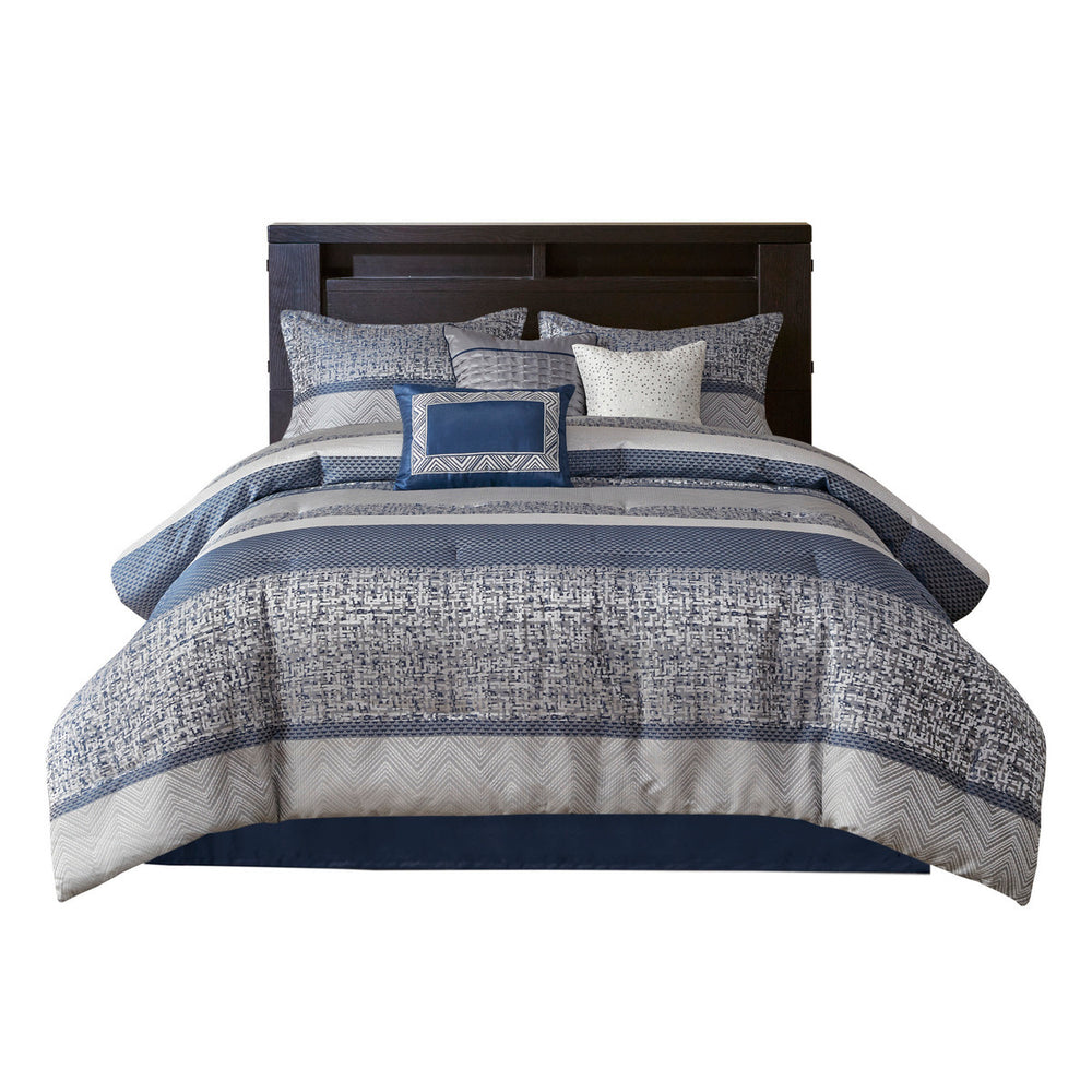 7 Piece Jacquard Comforter Set Navy King Media 12