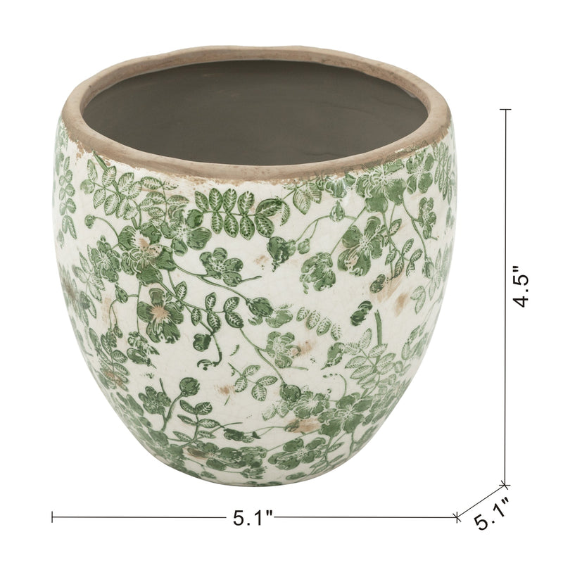 5.1x5.1x4.5' Ceramic Flower Vase with Floral Pattern, 4 Pack
