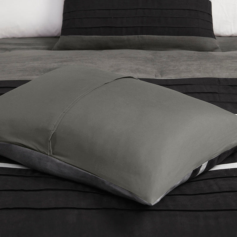 7 PC Pieced Faux Suede Comforter Set Black Full