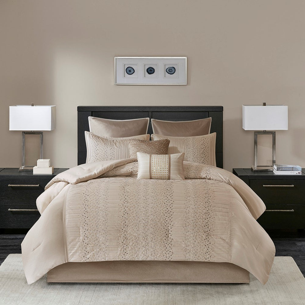 8 Piece Embroidered Comforter Set Natural Queen Media 7