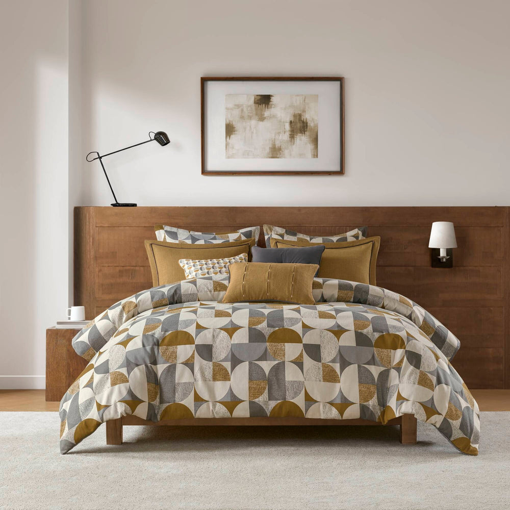 8 PCS Queen Jacquard Oversized Duvet Style Comforter Set Gold Media 1