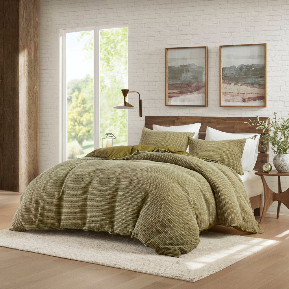 3PCS Full/Queen Waffle Washed Duvet Set Media 1