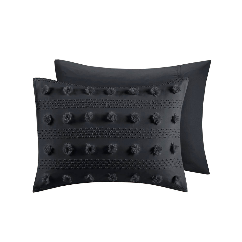 3 PCS Full/Queen Clip Jacquard Duvet Cover Set Black Media 2