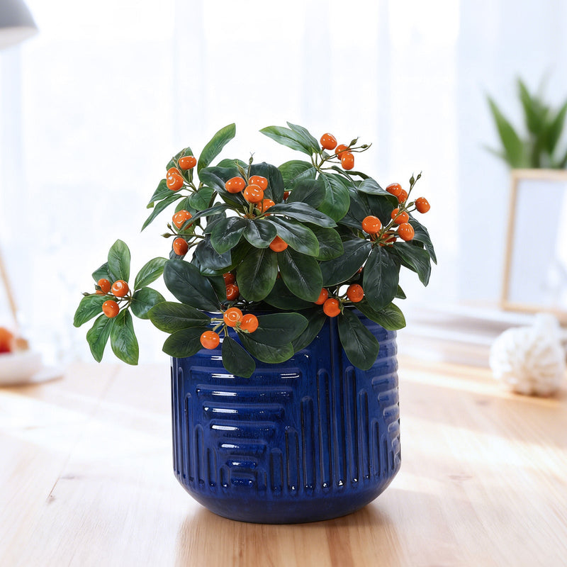 16' Dia Round Planters for Indoor Plants, Large Outdoor Planters with Drainage Holes, Ceramic Plant Pots Indoor & Outdoor for Home Garden Patio - Dark Blue