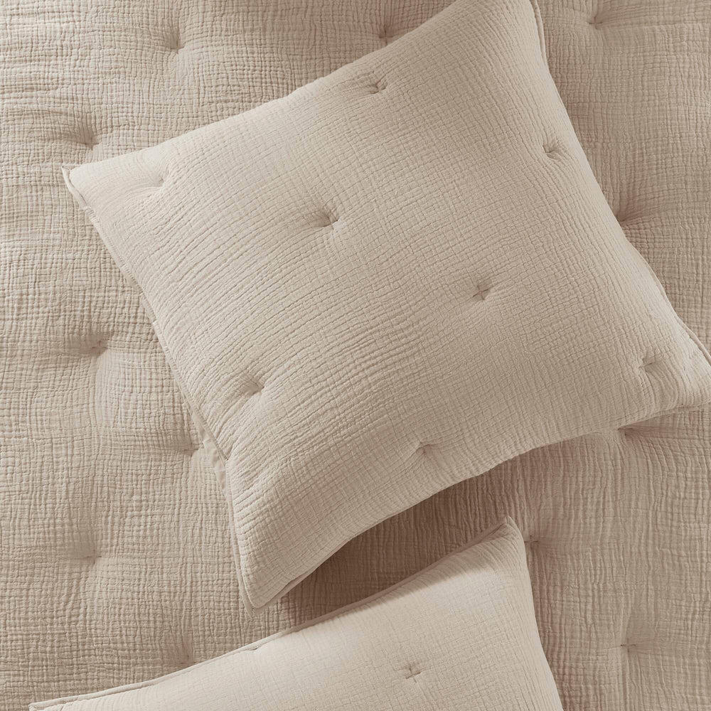 3-Piece Full/Queen Cotton  Embroidered Quilt Set,Taupe Media 9