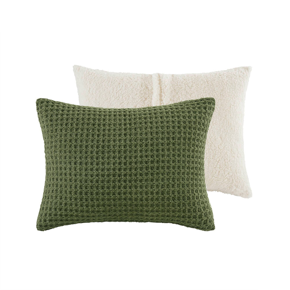 2 Pieces Twin Waffle Knit Chenille Comforter Set,Olive Media 7