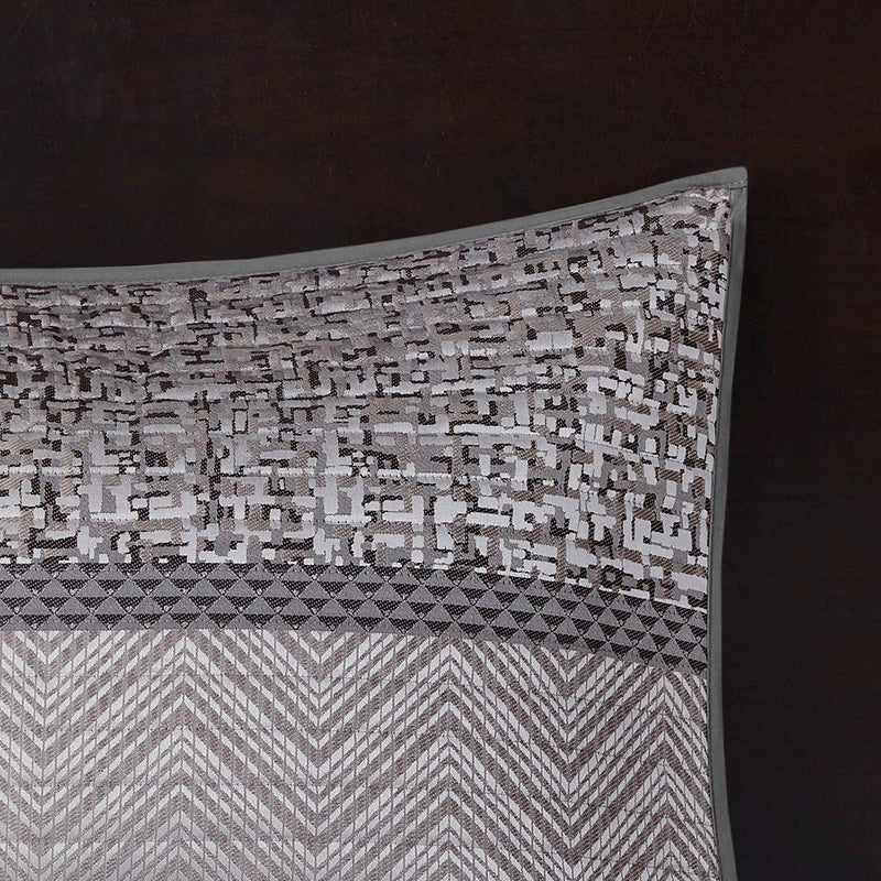 6 Piece Reversible Jacquard Quilt Set with Throw Pillows Grey/Taupe Full/Queen