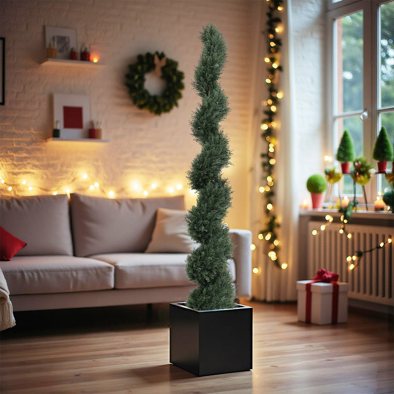 6FT single-color spiral-shaped potted cedar tree, a realistic artificial evergreen plant, suitable for decorating outdoor gardens, porches, patios, etc.; 2pcs/set