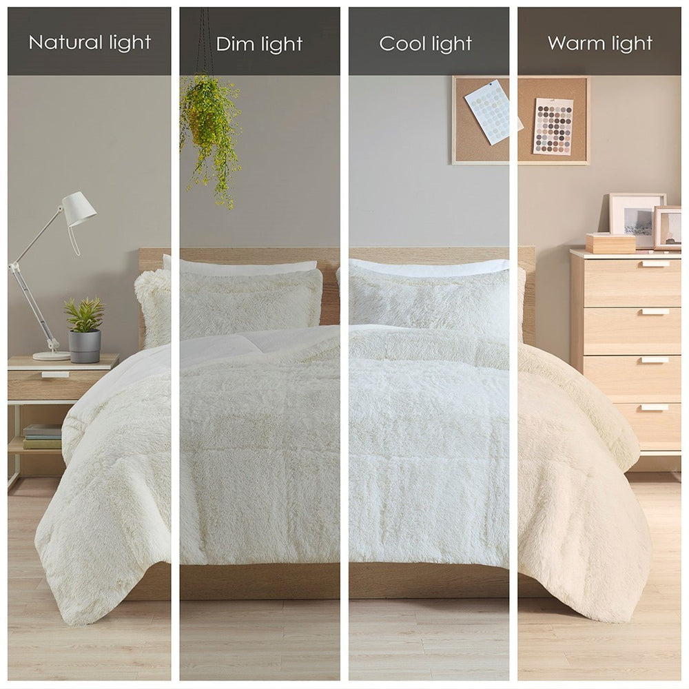 King/Cal King Shaggy Long Fur Comforter Mini Set Media 8