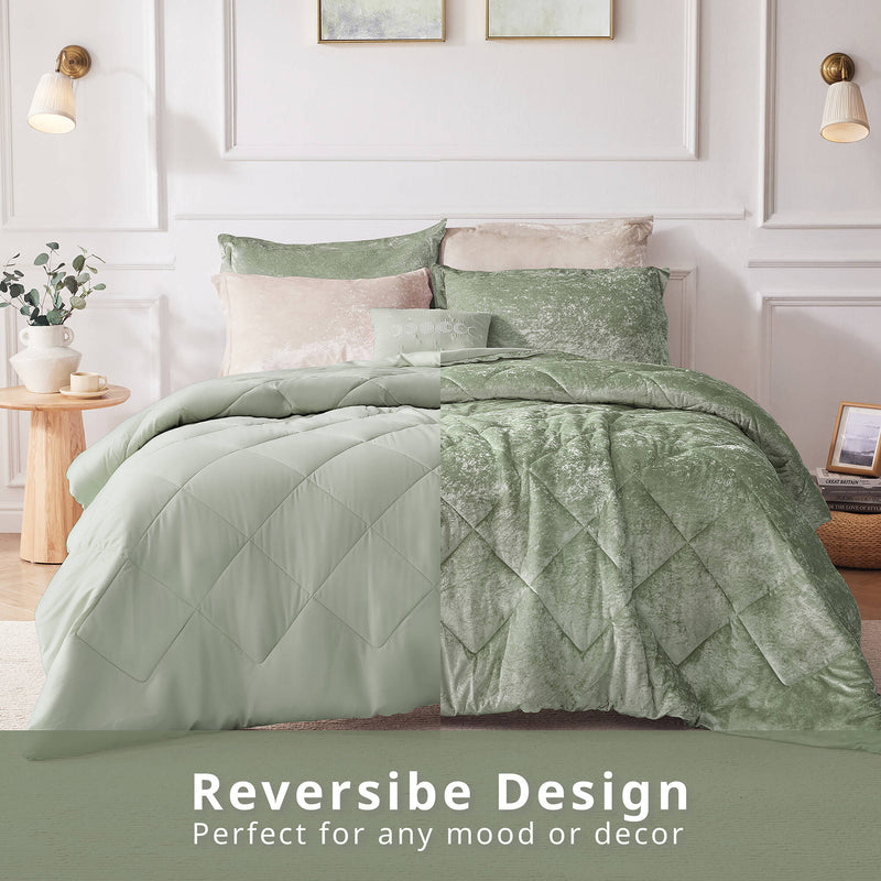 3 PCS Twin/Twin XL Velvet Duvet Cover Set with Throw Pillow Green