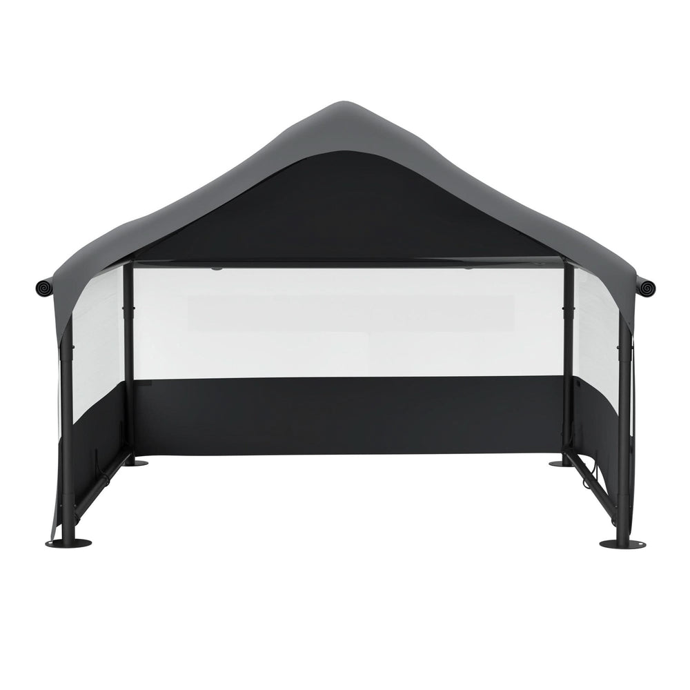 Extra Large Outdoor Dog House Tent with 3-Sided Mesh Windows, Breathable Sun Rain Cover Pet Shelter with Canopy and Ground Stakes for Dogs, Cats, Livestock – 4' x 4' x 3.3', Gray Media 18