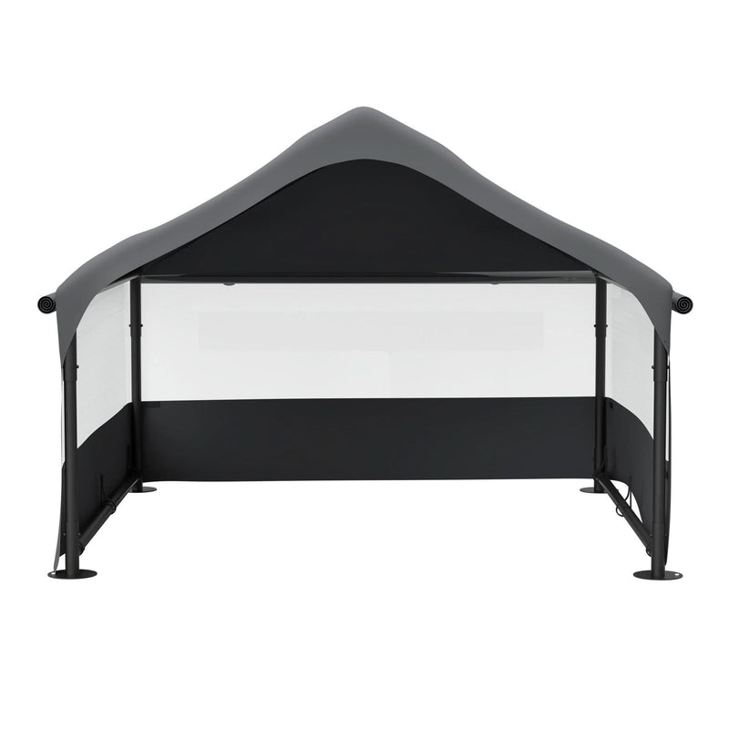 Extra Large Outdoor Dog House Tent with 3-Sided Mesh Windows, Breathable Sun Rain Cover Pet Shelter with Canopy and Ground Stakes for Dogs, Cats, Livestock – 4' x 4' x 3.3', Gray