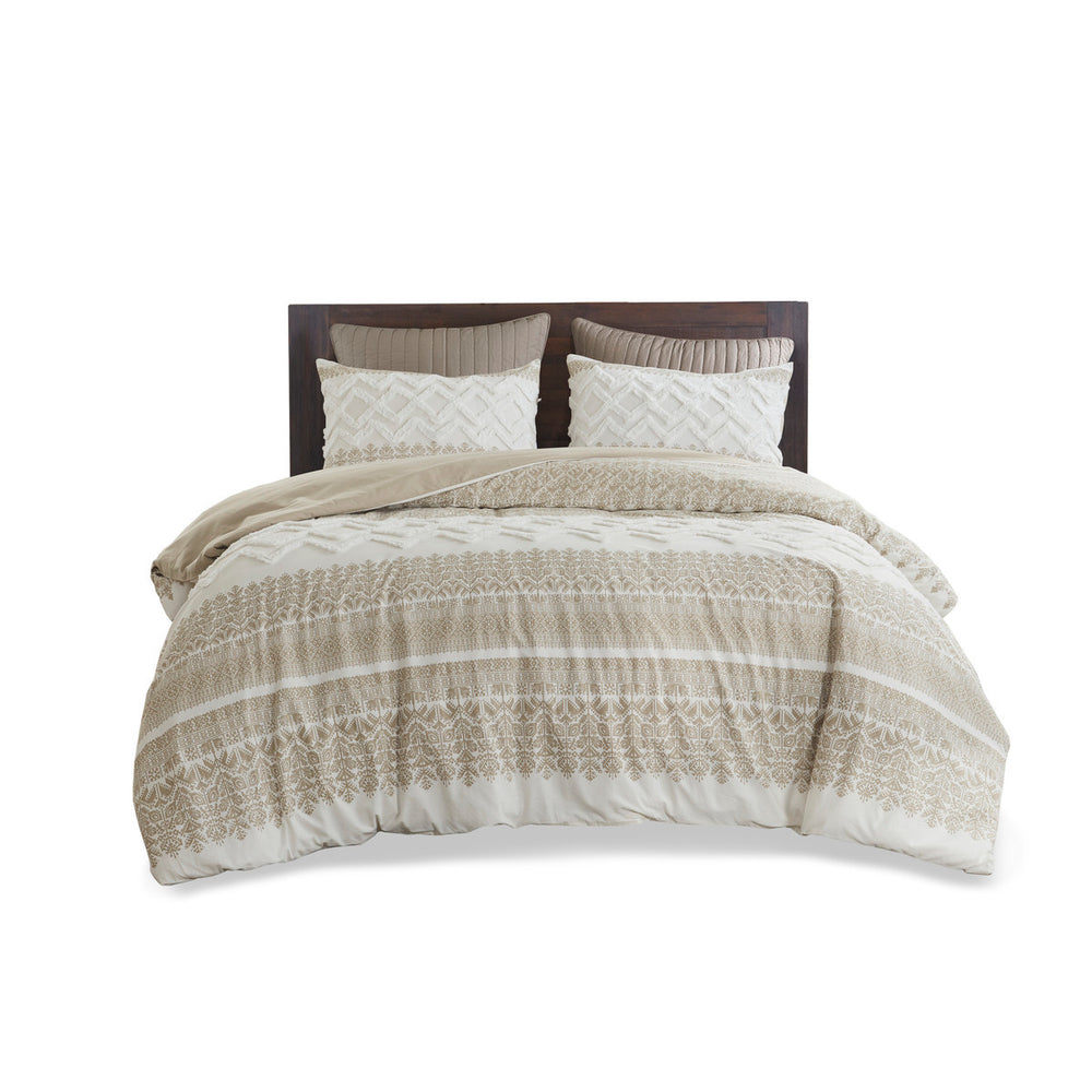 King/Cal King 3 Piece Cotton Duvet Cover Set with Chenille Tufting Media 12