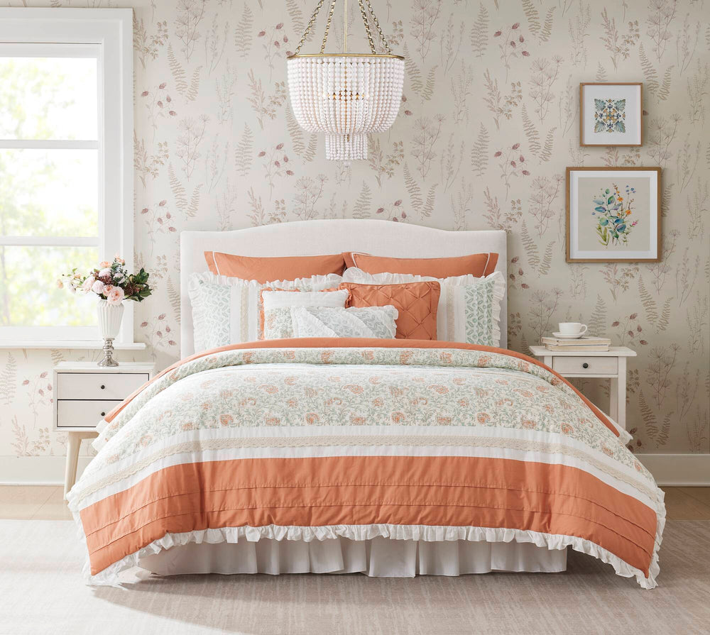 9 Piece Cotton Percale Comforter Set Coral King Media 14