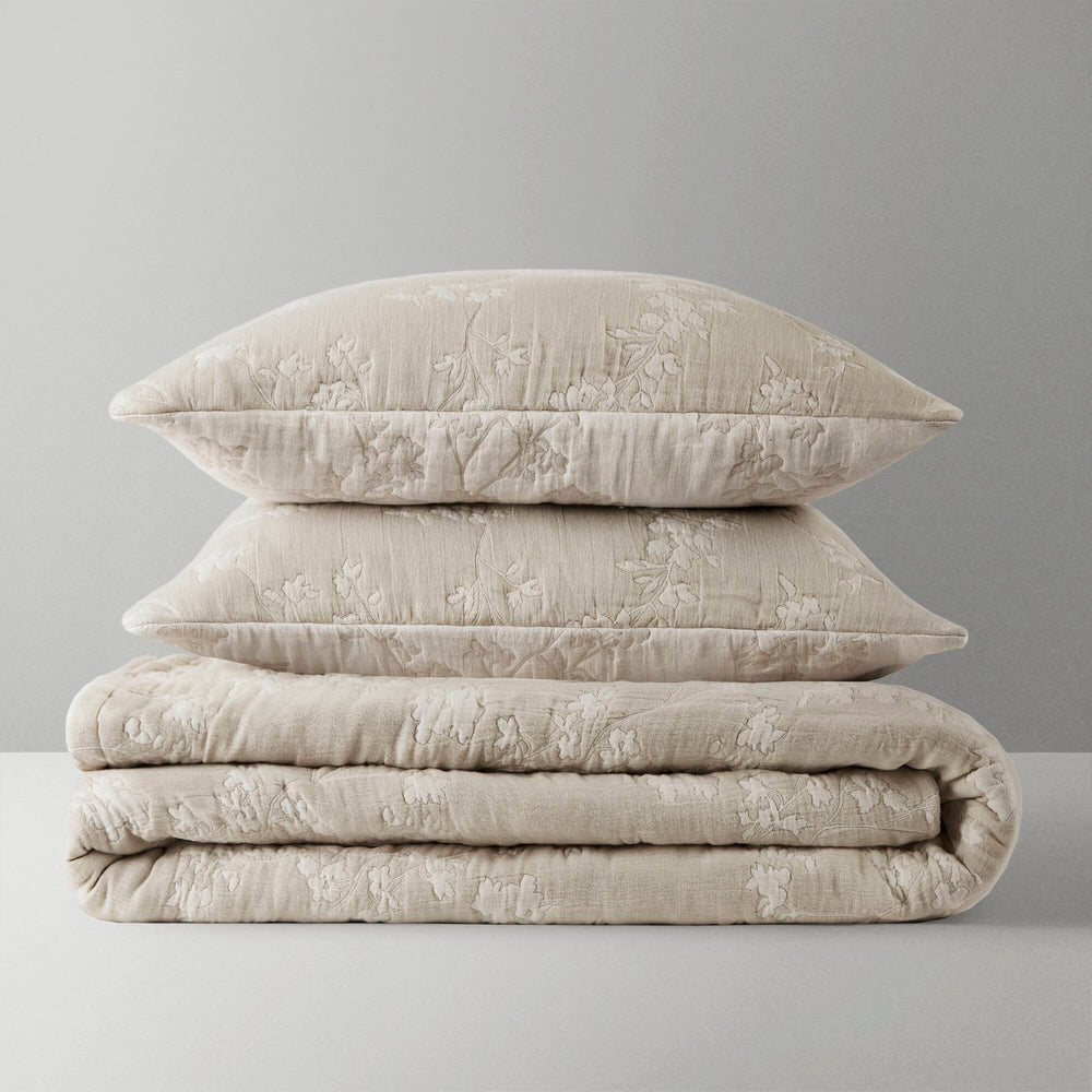 3 Pieces Full/Queen Jacquard Cotton Gauze Quilt Set,Linen Media 18