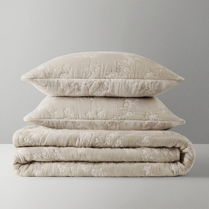 3 Pieces Full/Queen Jacquard Cotton Gauze Quilt Set,Linen