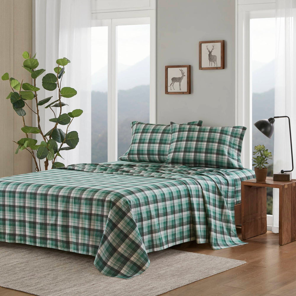 4 PCS Cal King Sheet Set Green Plaid Media 15