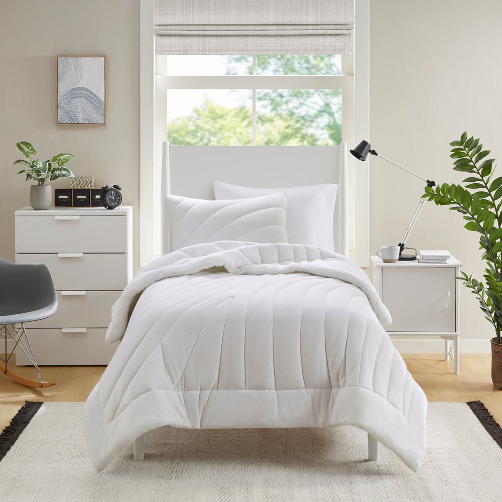 2 PCS Twin/Twin XL Poly Jersey Puffy Comforter Set White Media 10