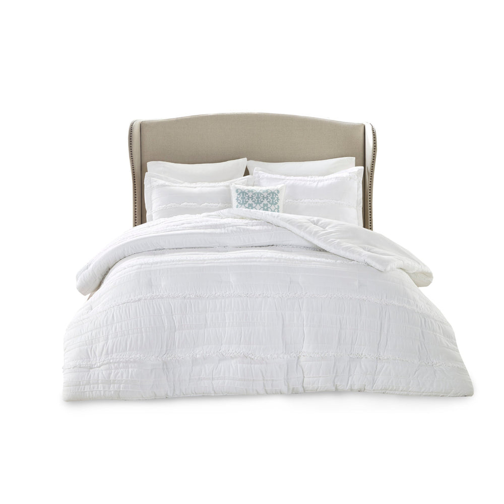 5 Piece   Ruffled Comforter Set White King Media 10