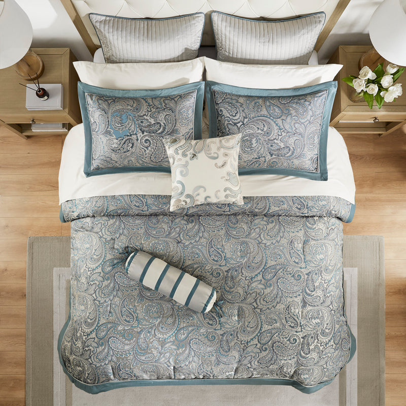 12 Piece Comforter Set with Cotton Bed Sheets Teal Cal King